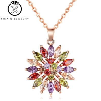 China YiXin FASHIONABLE jewelry European and American copper pendant necklace rose gold zircon colored diamond wholesale fashion accessories for sale