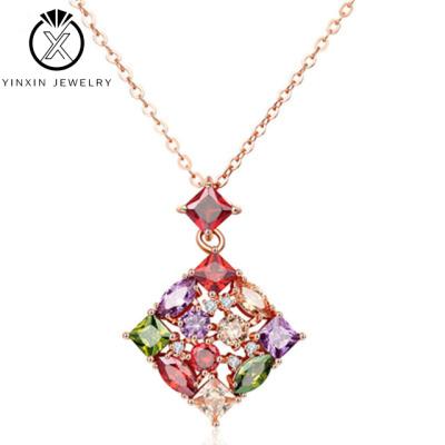 China Wholesale hot-selling European and American jewelry FASHIONABLE YIXin zircon brass gold-plated color colorful pendant necklace accessories for sale