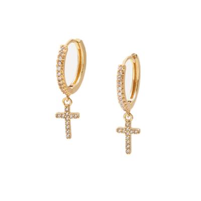 China YiXinJewelry Fashion Gold Simple Cross-shaped Stud Earrings Factory Direct Sales Personality 18k Ladies Zircon Earrings Ladies Zircon YiXinJewelry for sale