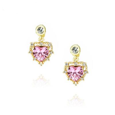 China Gold Plated Zircon Love Earrings Pink Purple Zircon Color Earrings Peach Heart Love Earrings Pendant Women Fashionable Earrings Jewelry for sale