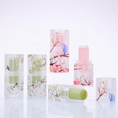 China JIE MEI Stock MOQ 100PCS Beautiful 3D Printing Cosmetic Square Empty Lipstick Tube D21.1MM Frosted Lipstick Cosmetic Container for sale