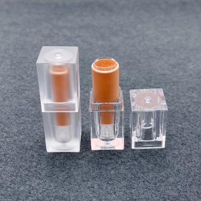 China Good Price Cosmetic JIE MEI Stock MOQ 100PCS Square Clear Frosted Empty Lipstick Tube Custom Lipstick Container With Private Label for sale