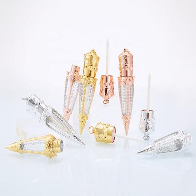 China JIE MEI Stock Luxury Crown Shaped Lip Gloss Plastic Tube Container Rose Gold Silver 5ML Lip Gloss Wholesale Cosmetic Empty Packaging for sale