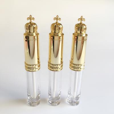 China JIE MEI Stock OEM ODM Gold Color Cosmetic Metallic Crown Shaped Lip Gloss Empty Bottle 7ML Plastic Makeup Packaging for sale