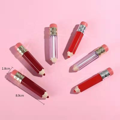 China JIE MEI Stock MOQ 100PCS cosmetic pencil shaped clear lip gloss 3.5ML lip gloss plastic empty tube wand pink red bottle no logo for sale