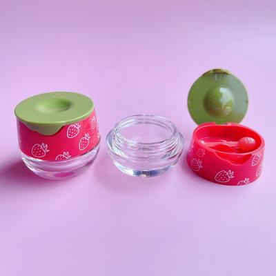 China JIE MEI Stock RTS Cosmetic Cute Strawberry Printing Lovely 6ML Empty Lip Balm Jar Mini Lip Mask Case Lip Care Container With Applicator for sale