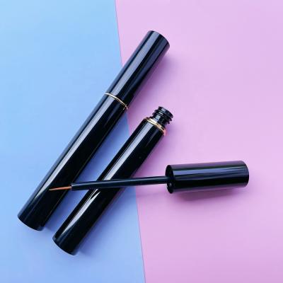 China JIE MEI Stock Hot Sale Shiny Black Color Cosmetic Eyeliner 5ML Empty Bottle Logo Aluminum Eyelash Serum Tube Custom Made With Yellow Brush for sale