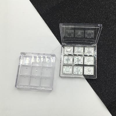 China Wholesale Empty Makeup Eyeshadow Container JIE MEI Stock Custom Logo Square 9 Colors Eyeshadow Palette Cosmetic Clear Case for sale