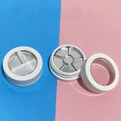 China JIE MEI Stock Hot Selling Single Pan Round White Empty Eyeshadow Screw Tube Cosmetic Packaging Blush Case With Window for sale