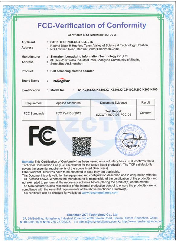 FCC for Balance Scooter - GTEK TECHNOLOGY CO., LIMITED