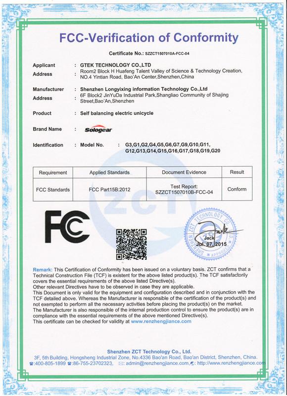 FCC for Balance Unicycle - GTEK TECHNOLOGY CO., LIMITED