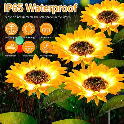 China Borosilicate Glass Solar 3head Sunflowers Outside Garden Lawn Landscape Light Flower Solar Pathway Lamp for Patio Yard Wedding Holiday Decoration for sale