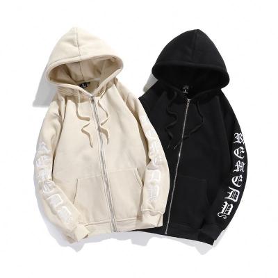 China 100% Unisex Embroidered Anti-Wrinkle Cotton Men's Hooded Jacket Long Sleeve Pocket Autumn Winter Streetwear Coat Loose Zip Up Hoodie Men for sale