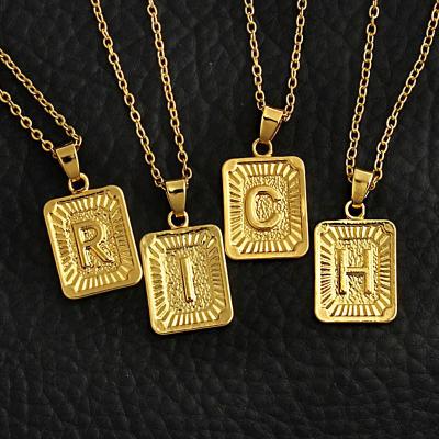 China Women's 26 Letters Stainless Steel Square Pendant Necklace Trendy Border Chains Men's Environmentally Friendly Choker Jewelry 18K Gold Fashion Necklace for sale