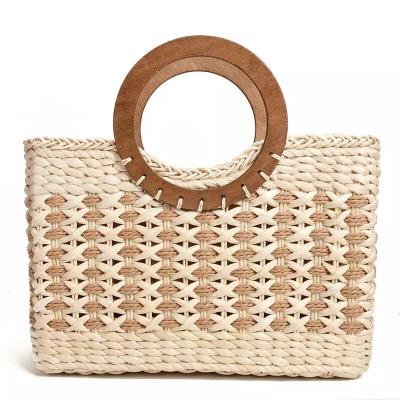 China ENGLAND STYLE Retro Moriseries Seaside Vacation Bag Straw Corn Bag Hide Handwoven Beach Bag Large Capacity Bag for sale