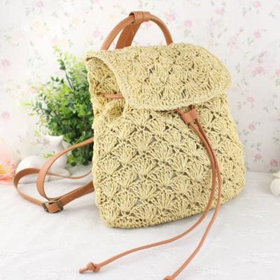 China Japan style women bag backpack fashion hollow drawstring summer woven beach backpacks women bags straw bag for sale