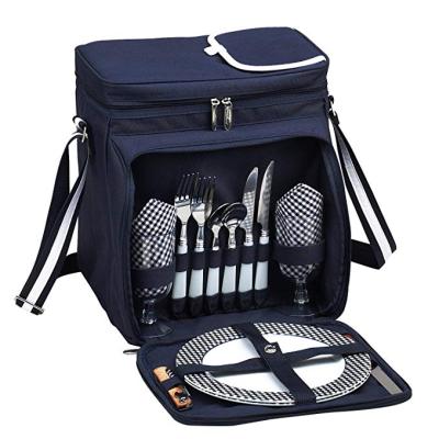 China Solar Panel Insulated Picnic Basket / Cooler Fully Equipped to Serve 2 - Marine for sale