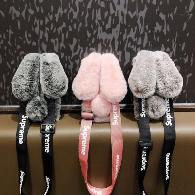 China Cute Plush Shockproof Bunny Fashion Cell Phone Case With Strap Cross - Body Collar Lanyard For iPhone 13 Max Back Cover Pro 12/11 for sale