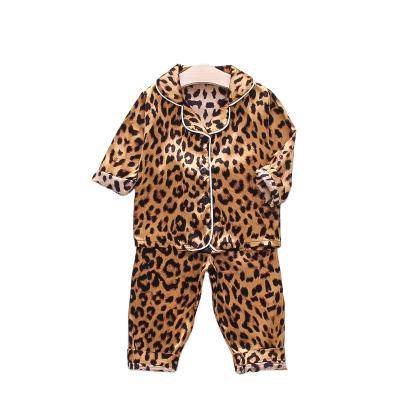 China Kids Breathable Leopard Silk Pajamas Spring Summer Children Pajamas Long Sleeve Boys Girls Silk Pajamas for sale