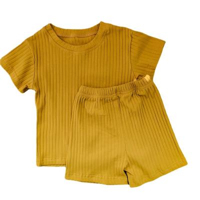 China Breathable Most Popular Kids Ribbed Pajamas Boys Girls Summer Short Sleeve Pajamas for sale