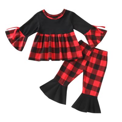 China Kids Girls Plaid Dressing Sets Kids Cotton Casual Clothes Suits Kids Long Shirts And Pants for sale