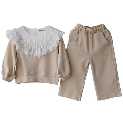 China Eco-Friendly Girls Lace Up Casual Ruffle Collar Cotton Sweater Costume Kids Sweater Sets for sale