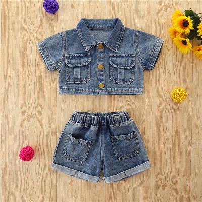 China Fashion Girls Denim Shorts Suit Baby Casual Short Sleeved Two Piece Set for sale