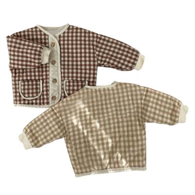 China Kids Baby Boy Girls Cotton Pocket Plaid Jacket Single Breasted Cardigan Cotton Jacket for sale