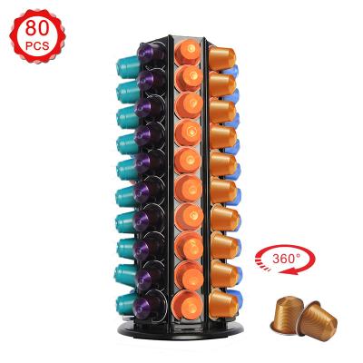 China Black Rotating Stocked Base Rotating 80pcs Nespresso Coffee Capsule Display Shelving Storage Pod Holder for sale