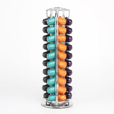 China 60pcs Nespresso Chrome Plating Coffee Pod Storage Capsule Viable Hot Selling Rotating Base Holder for sale