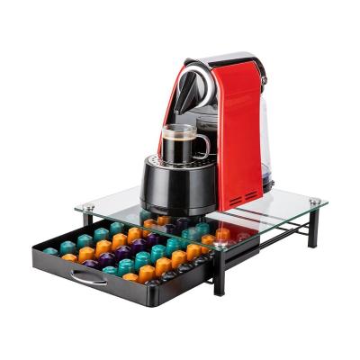 China Sustainable 42pcs Nespresso Tempered Glass Coffee Capsule Storage Drawer Pod Holder for sale