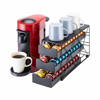 China Sustainable Multi layer 3 tiers 60pcs Nespresso Vertuoline coffee capsule storage pod holder drawer for sale