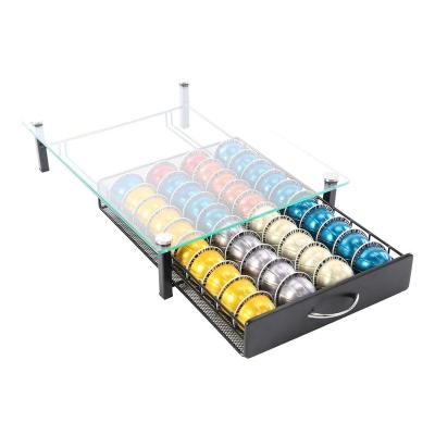 China Hot Selling Viable 40pcs Vertuoline Tempered Glass Top Coffee Pod Storage Drawer Capsule Holder for sale