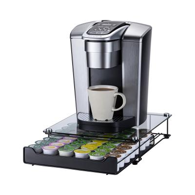 China New Viable Style 42pcs Tempered Glass Keurig K-Cup Coffee Capsule Pod Storage Rack Drawer for sale