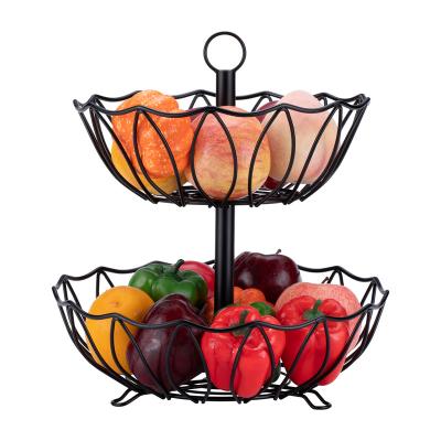 China Black Iron Wire Home Appliance 2 Tier Color Kitchen Storage Organizer Rack Modern Home Fruit Basket for sale