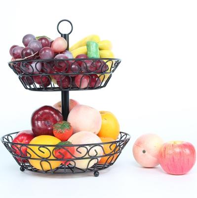 China Sustainable Hanging Bowl Rack Metal 2 Tier Decorative Fruit Basket for sale