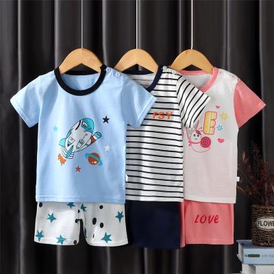 China Breathable Cotton Girls Boy Summer Suit Home Two Piece Clothes 0-6 Year Old for sale