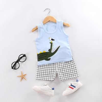 China 2022 Summer New Children's Breathable Sleeveless Shorts Clothing Set Of 100% Cotton Baby Boy And Girls Suit Vest for sale