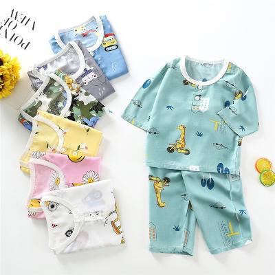 China Comfortable children's breathable home silk set of summer silk children's pajamas lovely and soft household clothes for sale