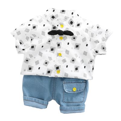 China Wholesale Long Sleeve Baby Boy Clothes Sets Summer Cartoon Short Sleeve Shirt Printed Two Piece Suit Full for sale