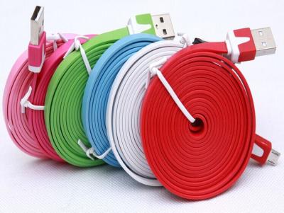 China 1M 3m data cable Noodle Flat USB 2.0 usb cable usb charging cables for iphone 5 6s plus S6 for sale