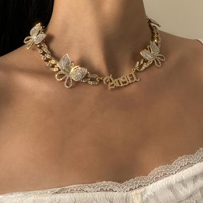 China 2021New punk full rhinestone buckle cuban punk exaggerated short necklace clavicle chain for sale