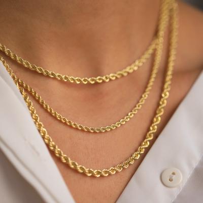 China Hiphop 18k Real Gold Plated Twisted Rope Chain Necklace Stainless Steel Choker Necklace Men Women Chains 3mm 4mm 5mm for sale