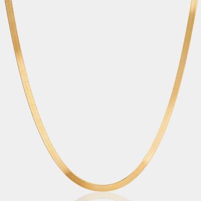 China Hiphop 14K Gold Filled Stainless Steel Flat Fishbone Chain Necklace Fashion Snake Chain Necklace For Women 3mm 4mm Wide for sale