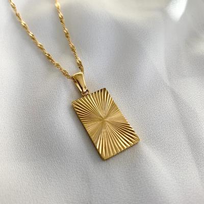 China BOHEMIA Bohemia Stainless Steel Charm 18K Gold Filled Sunburst Rectangle Pendant Necklace For Women Jewelry for sale