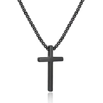 China Hot Selling Hiphop Gold Silver Black Stainless Steel Prayer Cross Pendant Chain Necklace For Men Box Chain for sale