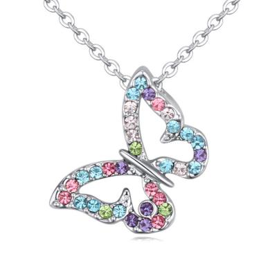 China Colorful Zircon Crystal Chain Hiphop Stainless Steel Butterfly Rose Diamond Necklace Pendant Jewelry For Women for sale