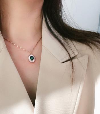 China FASHIONABLE Korean Style Women Fashion Necklace Titanium Steel Emerald Pendant Rhinestone Necklaces Jewelry for sale