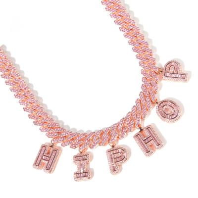 China Hiphop 12mm Diamond Custom Name Letter Iced out Miami Cuban Link Jewelry Hip Hop Necklace Anklet Chain Bracelet vvs Rose Gold Plated for sale