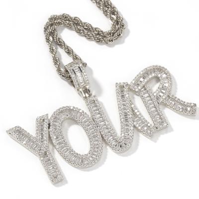 China Custom Hiphop Hip Hop Initial Letter CZ Pendant Iced Out Fashion Letters Pendant Chain Necklace for sale